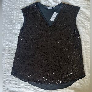 Women's Sequin Sleeveless Top - Black